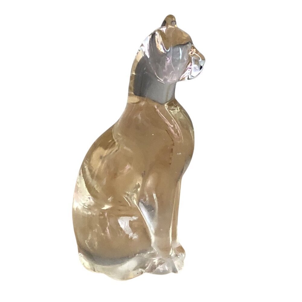 Vintage Glass Egyptian Sleek Sitting Cat Figurine Paperweight - 6.25" High